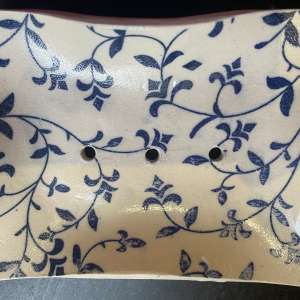 White Background with Blue Leaves Soap Dish
