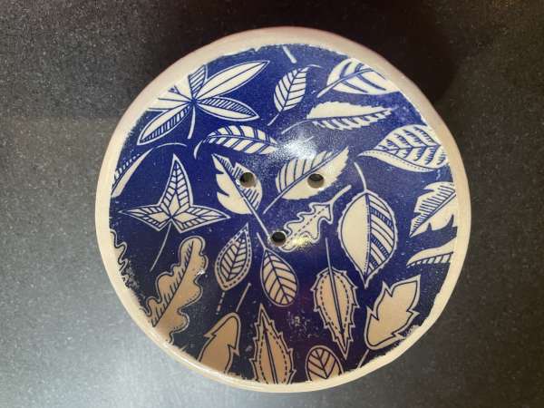Blue Background White Leaf Shampoo Bar Dish