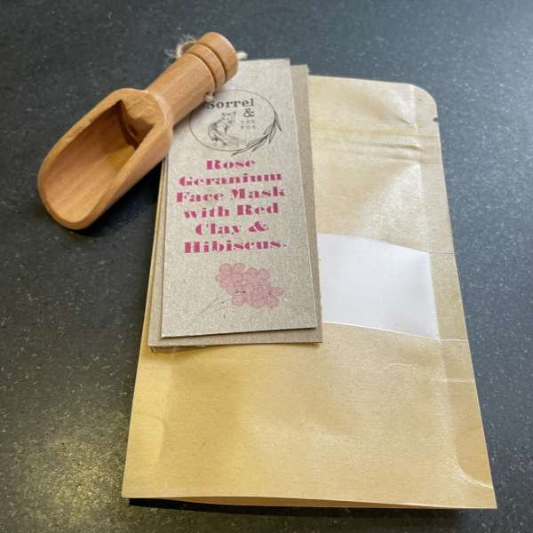Rose Geranium Oil Face Mask, with Red Clay and Hibiscus